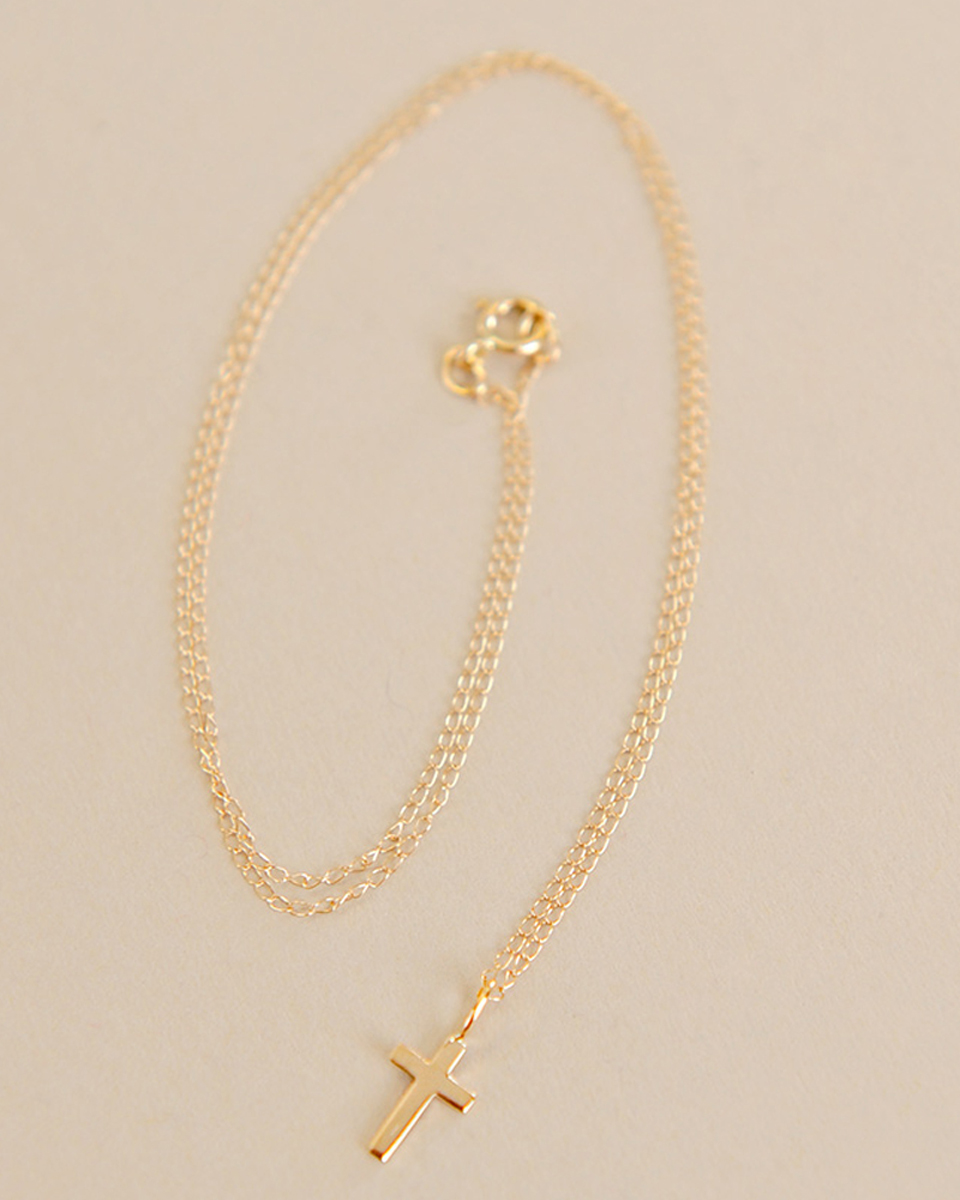 Tiny 14kt Gold Cross Baby Necklace 