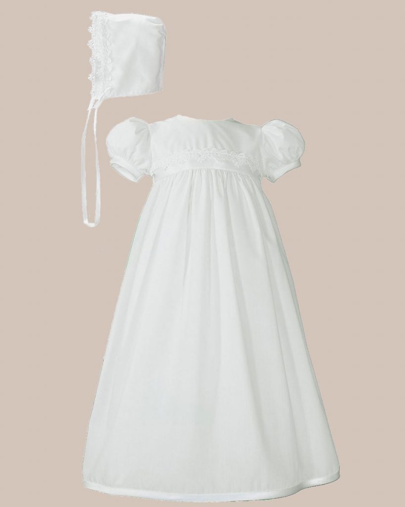 scalloped lace christening gown & bonnet