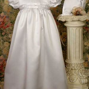 Girls 24" White Satin Christening Baptism Gown with Rosette Trim and Bonnet - One Small Child