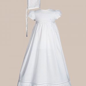 Girls 30" White Cotton Dress Christening Gown Baptism Gown with Lace - One Small Child