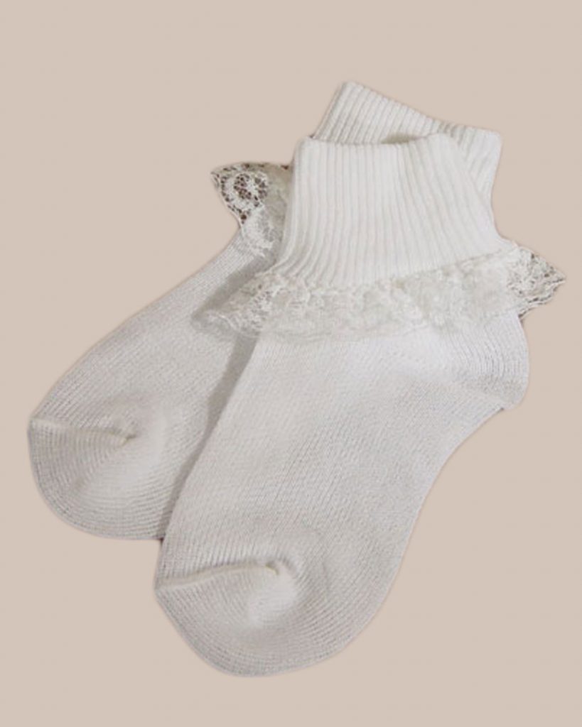 Girls White Anklet Sock with Lace - One Small Child