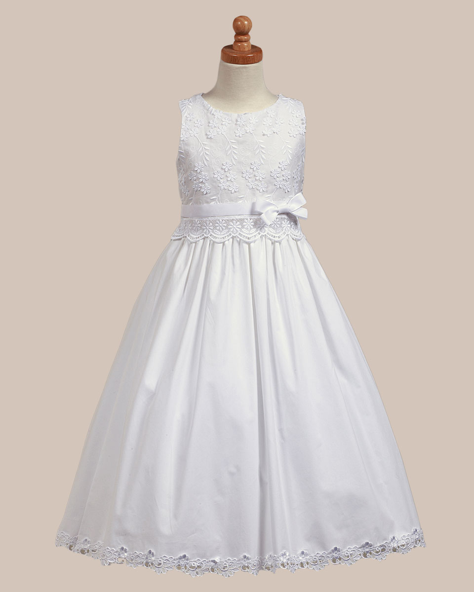 Embroidered Cotton Bodice with Cotton Skirt Communion Dress - One Small ...