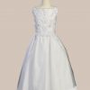 White Satin Communion Baptism Dress with Beaded Applique - One Small Child