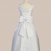 White Satin Communion Baptism Dress with Beaded Applique - One Small Child