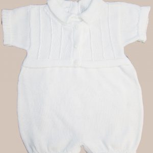 Boy’s Short Sleeve Soft White Cotton Knit Romper with Vest