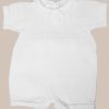 Boy’s White Cotton Knit Short Sleeve Romper with Embroidered Subtle Cross