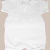 Boy’s White Cotton Knit Short Sleeve Romper with Embroidered Subtle Cross